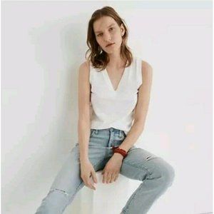 Madewell White Whisper Cotton V-Neck Tank Top Women Size M